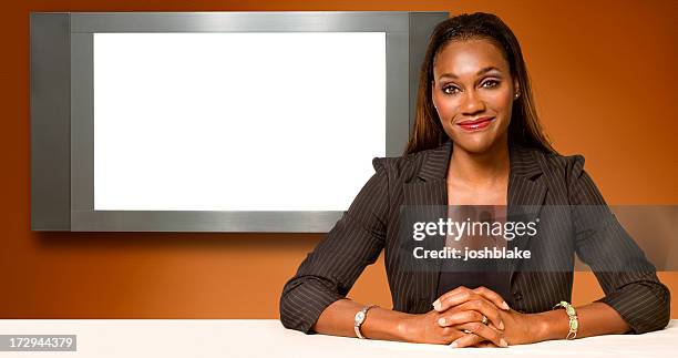 seated at the screen - newscaster stock pictures, royalty-free photos & images