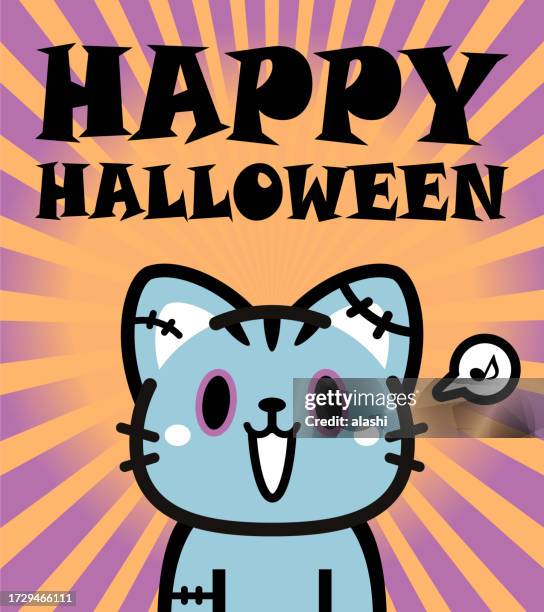 ilustrações, clipart, desenhos animados e ícones de design de personagem bonito de halloween de um gato tabby zumbi - articulação de animal