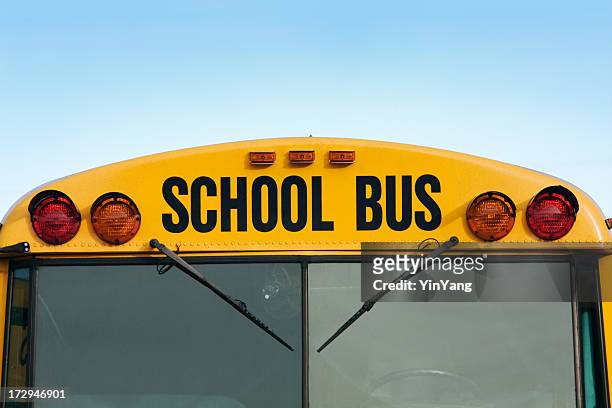 school bus for education, front windshield and wipers - ruitenwisser stockfoto's en -beelden