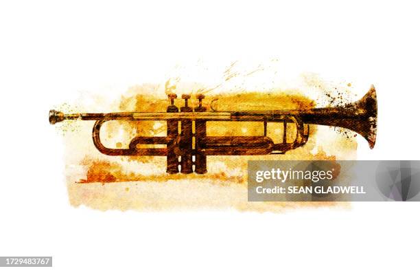 trumpet watercolour - wind instrument stock pictures, royalty-free photos & images