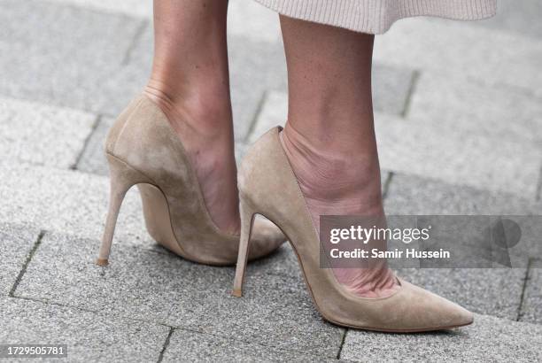 Catherine, Princess of Wales, shoe detail, visits Nottingham Trent University on October 11, 2023 in Nottingham, England. The Prince and Princess of...