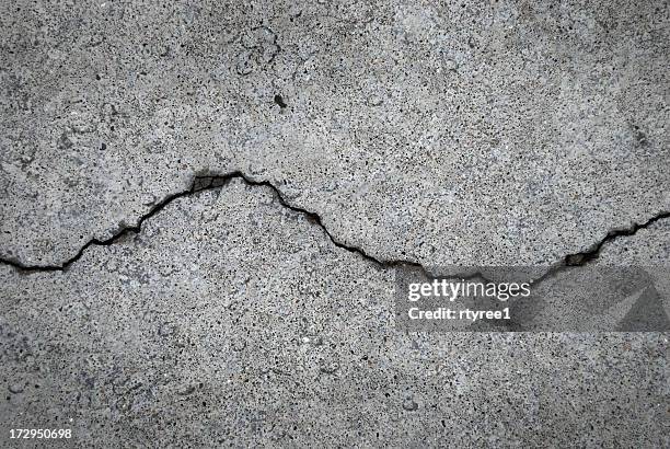 crack in grey concrete surface - damaged concrete stock pictures, royalty-free photos & images