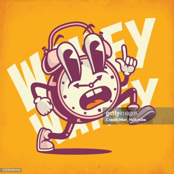 laufender wecker, laufzeitzeichen - maskottchen stock-grafiken, -clipart, -cartoons und -symbole