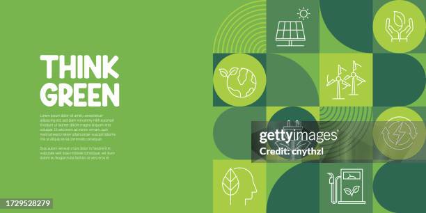 illustrations, cliparts, dessins animés et icônes de pensez à l’illustration vectorielle de conception de bannière verte. environnement, énergies renouvelables, énergie propre, zéro déchet. - action climatique