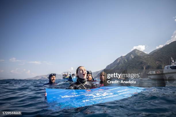 Turkish record-holder athlete, Sahika Ercumen surpasses the world record of freediving in 106 meters variable weight category without fins for the...