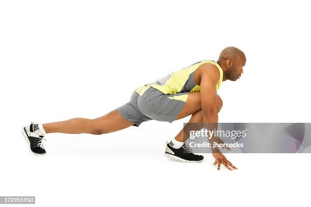 runner's stretch - running man profile stock pictures, royalty-free photos & images