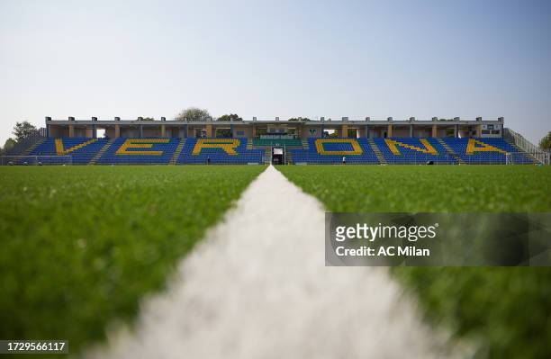 General view inside the stadium prior to the Women Coppa Italia match between Hellas Verona and AC Milan at Sinergy Stadium on October 11, 2023 in...