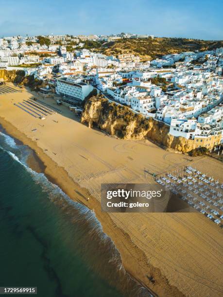 aerial view on albufeira cityscape with beach - algarve stock pictures, royalty-free photos & images