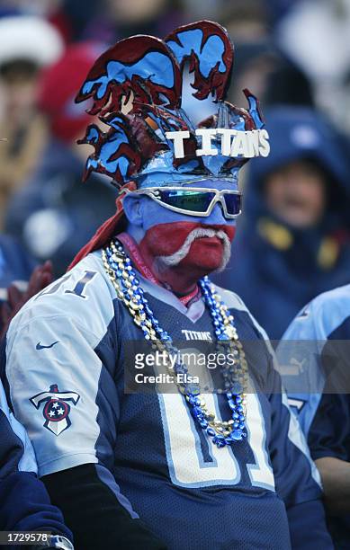 A costumed Tennessee Titans fan with a painted face enjoys the game  Photo d'actualité - Getty Images