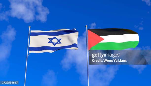 palestine and israel flag ,3d render - israel flag stockfoto's en -beelden