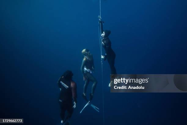 Turkish record-holder athlete, Sahika Ercumen surpasses the world record of freediving in 106 meters variable weight category without fins for the...