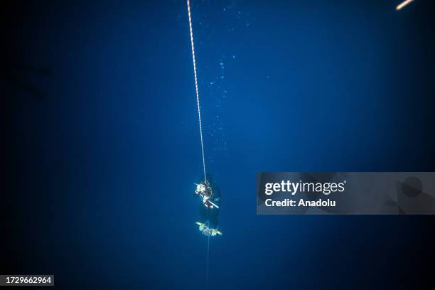 Turkish record-holder athlete, Sahika Ercumen surpasses the world record of freediving in 106 meters variable weight category without fins for the...