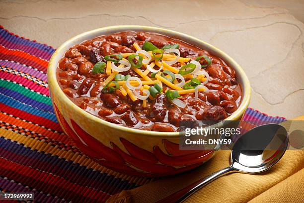 bowl of chili - bean stock pictures, royalty-free photos & images
