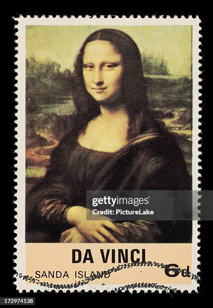 mona lisa postage stamp - leonardo da vinci 個照片及圖片檔