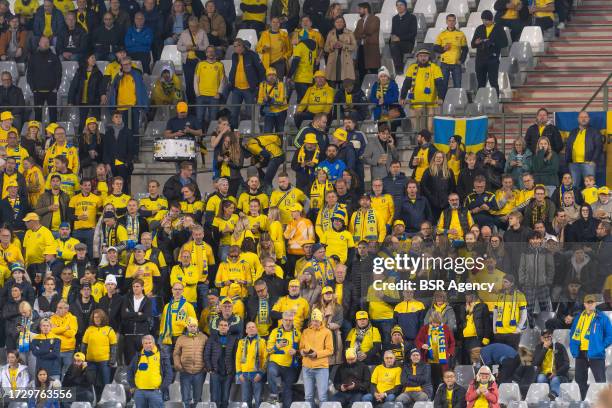 Fans and supporters of Sweden during the Group F - UEFA EURO 2024 European Qualifiers match between Belgium and Sweden at King Baudouin Stadium on...