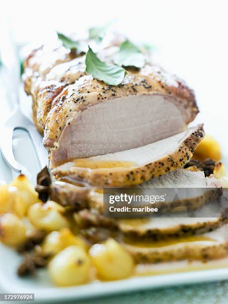 pork roast pearl onions - roast pig stock pictures, royalty-free photos & images