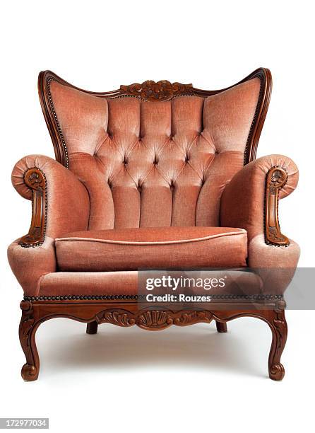 luxurious, brown, armchair on white background - antique furniture stock pictures, royalty-free photos & images