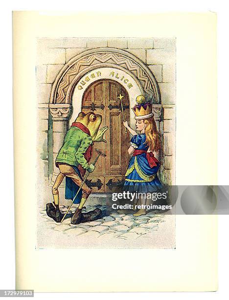 stockillustraties, clipart, cartoons en iconen met queen alice and frog illustration, (alice's adventures in wonderland) - alice carriere