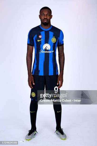 Marcus Thuram of FC Internazionale pose for a photo during the FC Internazionale headshot media day at Appiano Gentile on July 19, 2023 in Como,...