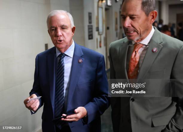 Rep. Carlos Gimenez and Rep. John Curtis arrive to a House Republican candidate forum to hear from members running for U.S. Speaker of House in the...