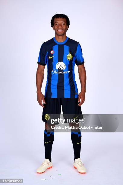 Juan Cuadrado of FC Internazionale pose for a photo during the FC Internazionale headshot media day at Appiano Gentile on July 20, 2023 in Como,...