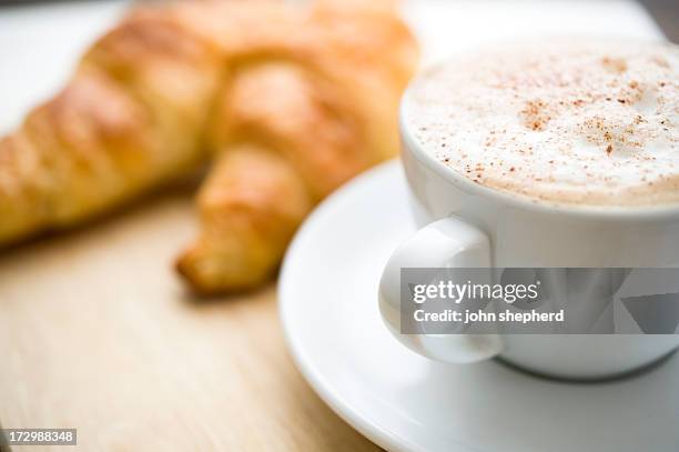 cappuccino and croissants - breakfast pastries stock pictures, royalty-free photos & images