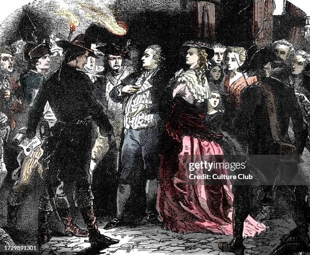 June 21, 1791 The royal family caught up in the inn of Varennes during their flight - at Varennes, 21 June 1791) Engraving from Erckmann and...