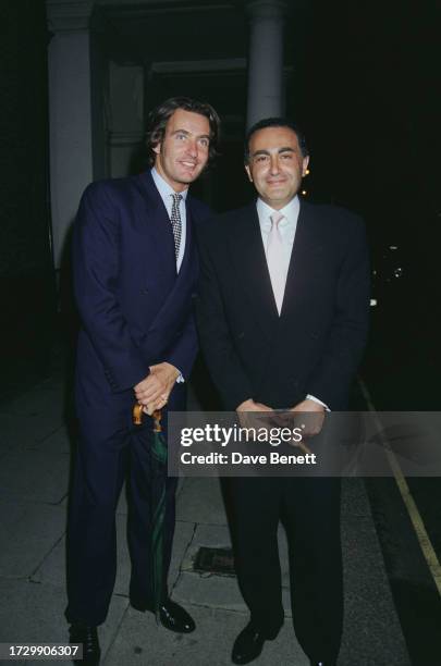 Australian gallerist Tim Jefferies and Egyptian film producer Dodi Fayed outside the San Lorenzo restaurant in London, 14th June 1993.