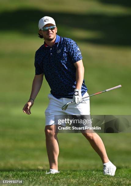 Ewen Ferguson of Scotland plays a shot during the pro-am prior to the acciona Open de Espana presented by Madrid at Club de Campo Villa de Madrid on...