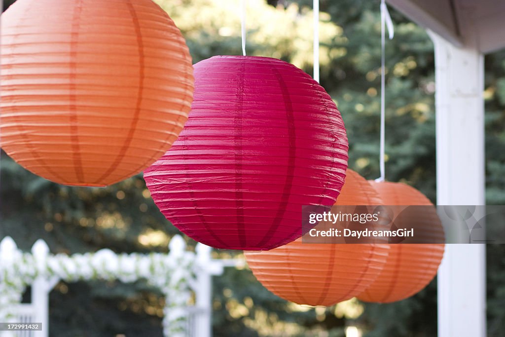 Hanging Orange and Pink Sphere Decorations