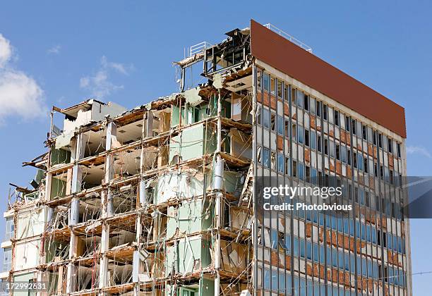 destroyed building. series - collapsing wall stock pictures, royalty-free photos & images