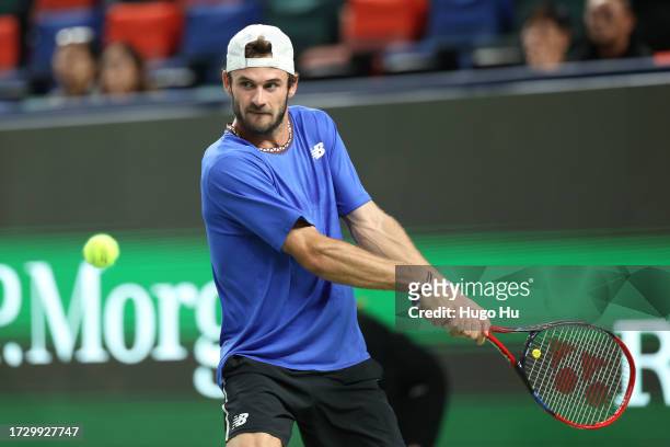 Tommy Paul of the United States competes against Andrey Rublev in their men's singles round of 16 match on Day 10 of the 2023 Shanghai Rolex Masters...