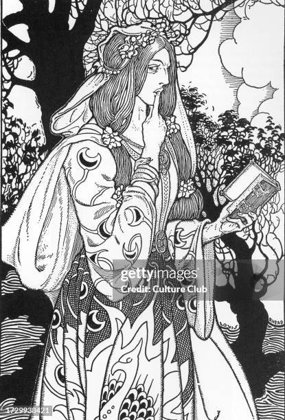 La fee Viviane Illustration by Louis Rhead from “King Arthur and his knights' 1923. Private Collection. Creator Louis John Rhead.