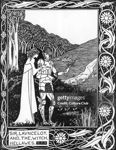 Sir Launcelot and the witch Hellawes Illustration by Aubrey Beardsley from Thomas Malory's “The Death of Arthur”, 1893-1894. Private Collection....