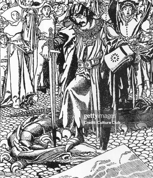 The Lancelot Knight Terming Corbin's Snake Illustration by Howard Pyle from “The Story of Sir Launcelot and His Companions” 1907. Private Collection....