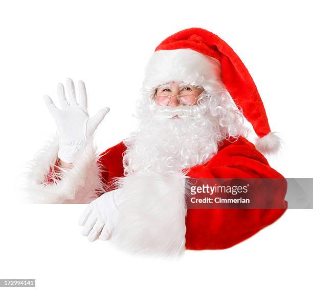 blank sign - santa (on white) - santa waving stock pictures, royalty-free photos & images
