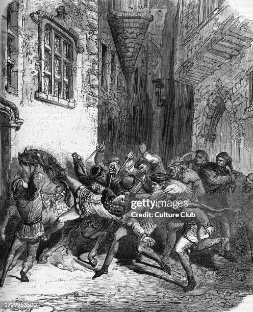 Murder of Louis I of Valois, Duke of Orleans in the old rue du Temple 23/11/1407 by Jean Sans Peur, Duke of Burgundy Engraving by ' History-Popular...