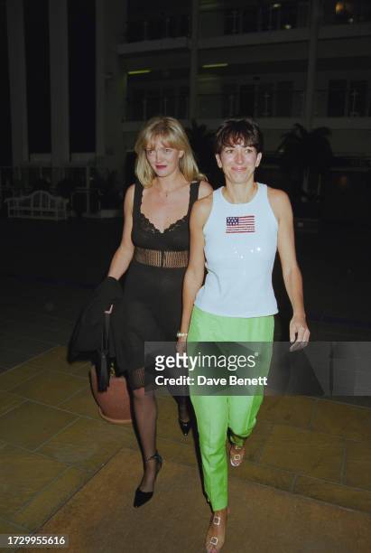 British socialite Ghislaine Maxwell and British journalist Annabel Heseltine attend a birthday party for Michael Caine at The Canteen restaurant in...