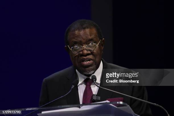 Hage Geingob, Namibia's president, speaks at African Energy Week at Cape Town International Convention Centre in Cape Town, South Africa, on Tuesday,...