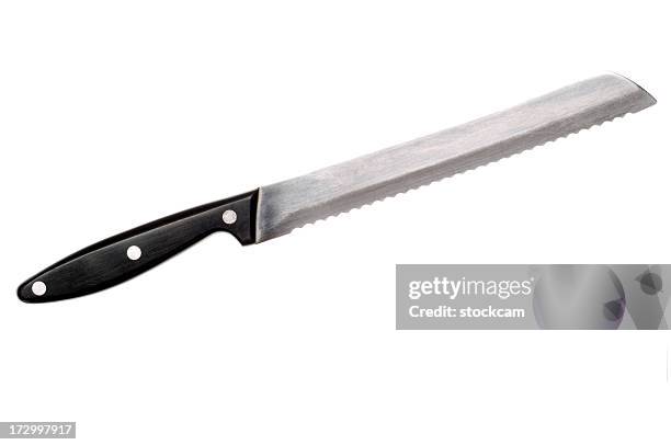 bread knife isolated on white - bread knife stockfoto's en -beelden
