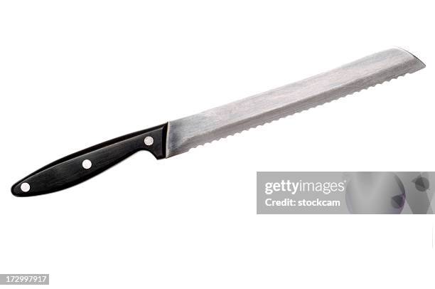 bread knife isolated on white - bread knife stock pictures, royalty-free photos & images