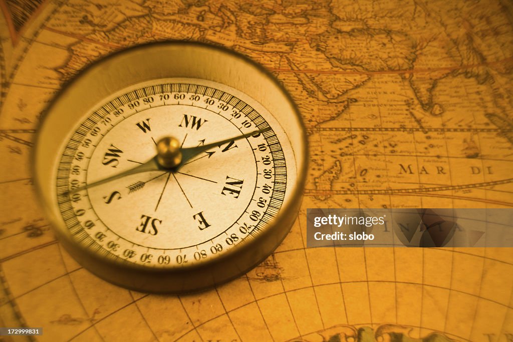 Compass On Antique Map