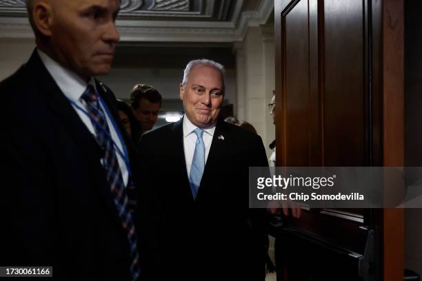 House Majority Leader Steve Scalise emerges from House Republican conference meeting after being tapped as Speaker-elect in the Longworth House...
