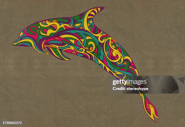 dolphin canvas - tribal art stock illustrations