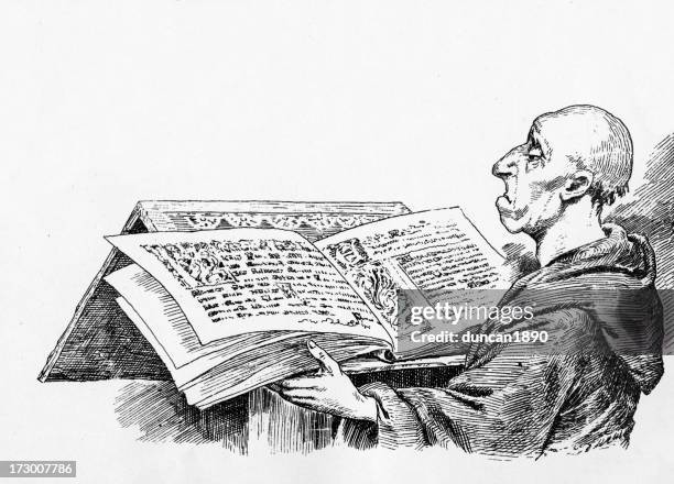 monk reading - religious dress stock illustrations