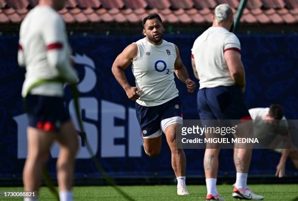 England's number eight Billy Vunipola takes part in the captain's run training session at the INSEP, the National Institute of Sport, Expertise and...