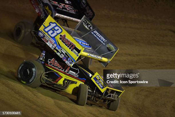 Justin Peck Buch Motorsports 410 sprint car races in the fourth qualifying heat for the High Limit Sprint Car Series season finale, Tuesday, October...