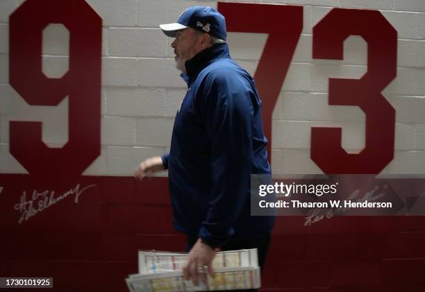 Head coach Mike McCarthy of the Dallas Cowboys walks out of the locker room to the field prior to a game against the San Francisco 49ers at Levi's...