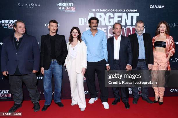 David Ayala, Niels Schneider, Judith Chemla, Ramzy Bedia, Vincent Lindon, Xavier Giannoli and Olga Kurylenko attend the D'Argent Et De Sang" premiere...