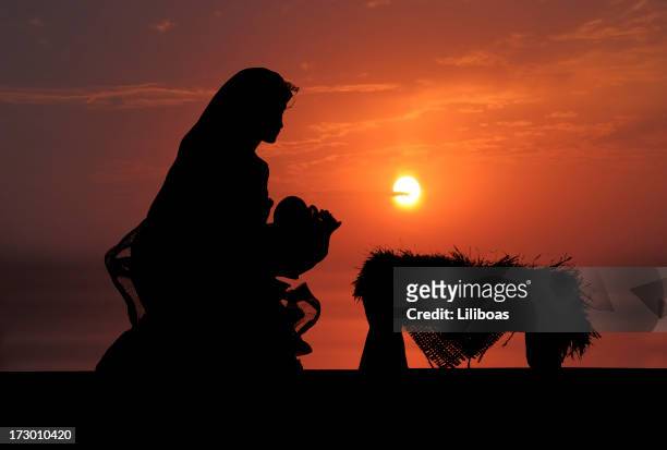 nativity scene (photographed silhouette) - jesus christ christmas stock pictures, royalty-free photos & images